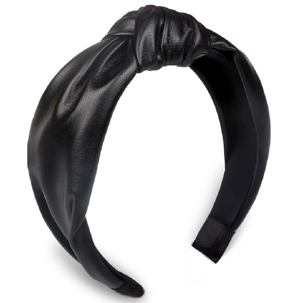Classic Black Leather Top Knot Headband - The Perfect Gift for Fashion Lovers - Picture 1 of 6